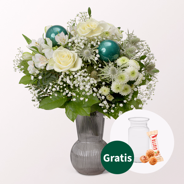Blumenstrauß Sternstunde mit Vase & Ferrero Giotto 3er