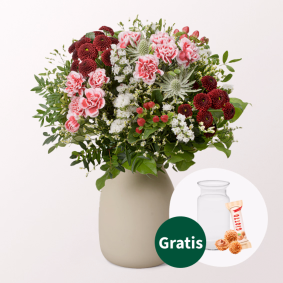 Blumenstrauß Winterlichtung mit Vase & Ferrero Giotto 3er