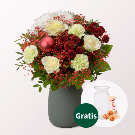 Blumenstrauß Winterzeit mit Vase & Ferrero Giotto 3er