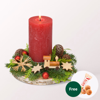 Christmas Arrangement with Dark Red Candle with 3 Ferrero Giotto